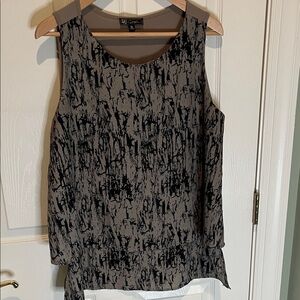 DG2 by Diane Gilman Taupe and Black Abstract Print Sleeveless Tank